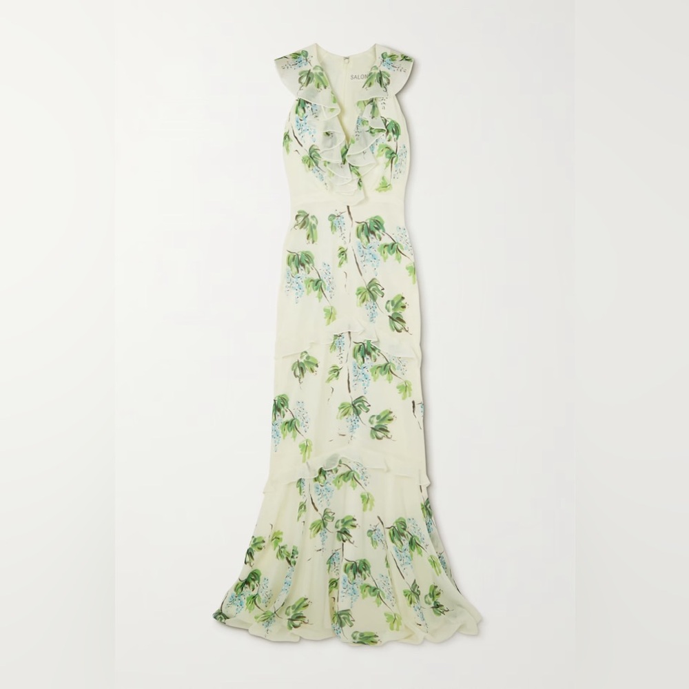 ISO Saloni - Rita Ruffled Tiered Printed Silk-georgette Gown size UK 8/US 4